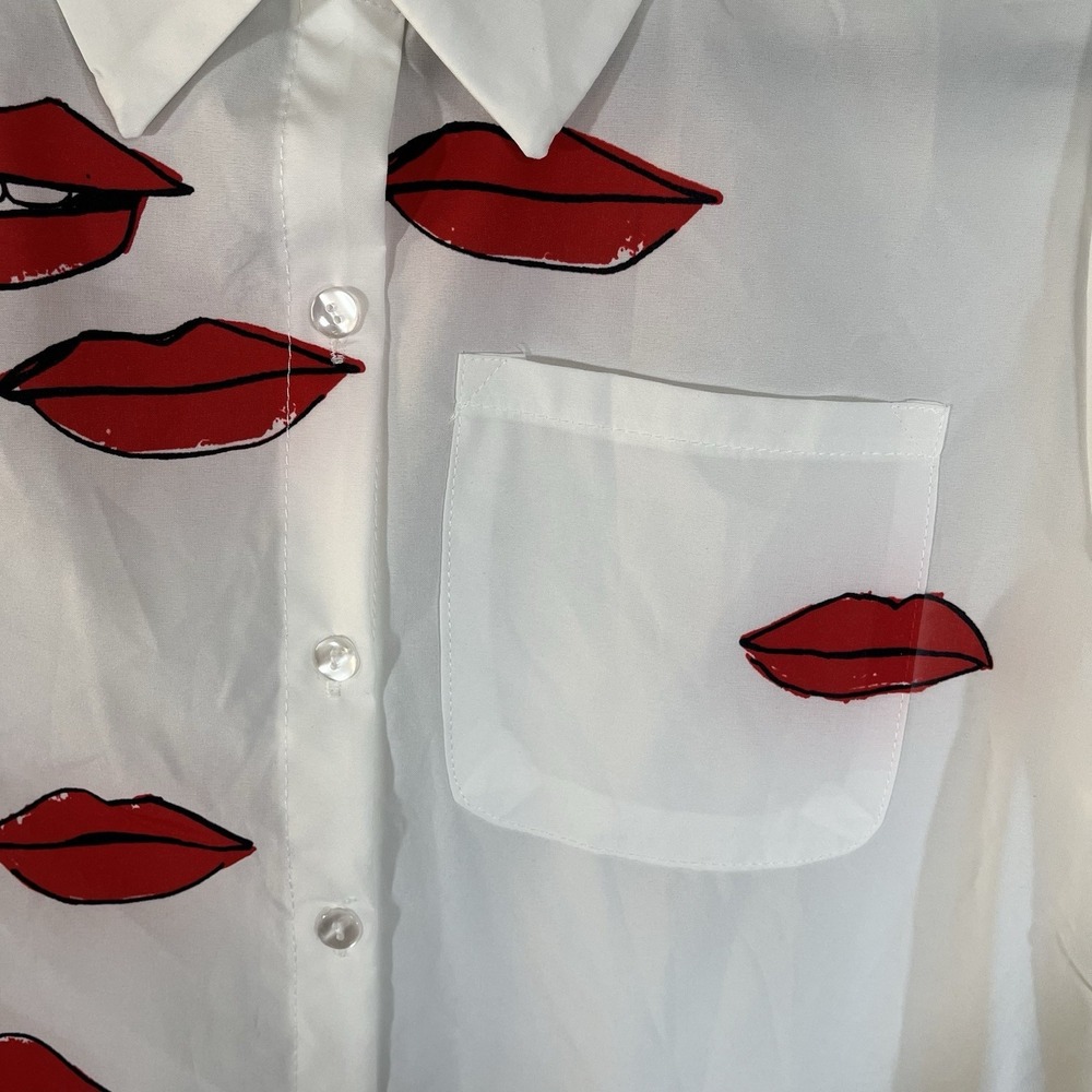 HTF Garance Dore X Zara 100% Cotton Blouse Kiss Lips Parisian Chic Sz Med Rare - Picture 12 of 14